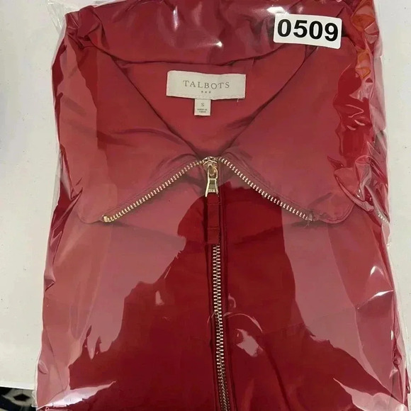 Talbots S Quilted Down Fill Puffer Vest Red Gold Zip Pocket High Neck Soft Shell - Picture 13 of 14